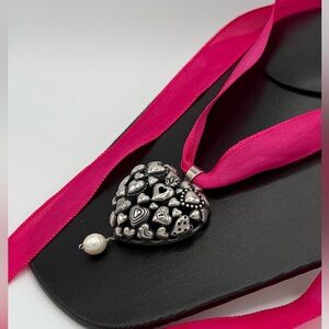 Gabriela Sánchez 925 Sterling Silver Heart of Hearts Pendant w Silk Red Ribbon